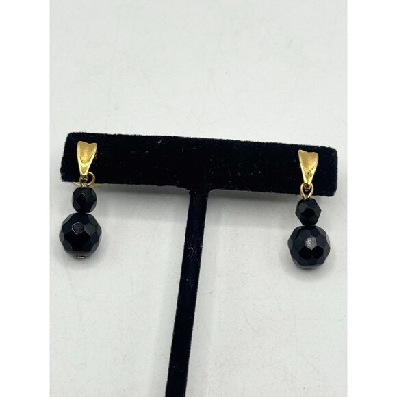 Vintage black crystal dangle earrings - Picture 3 of 5